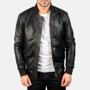 Bomia Ma-1 Black Leather Bomber Jacket